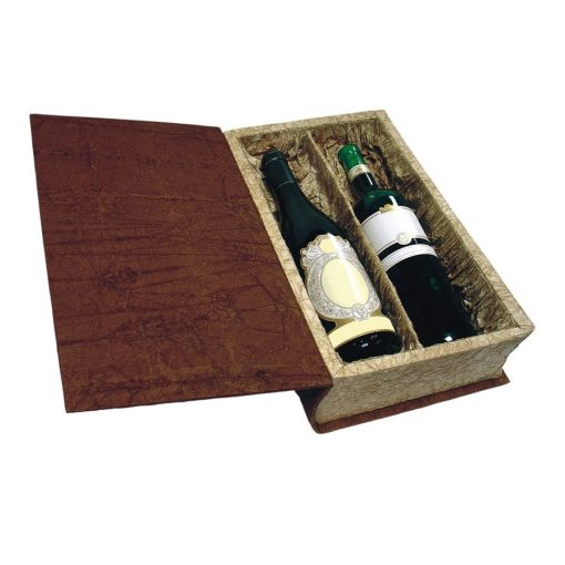 Cutie din carton cu hartie creponata pentru doua sticle de vin