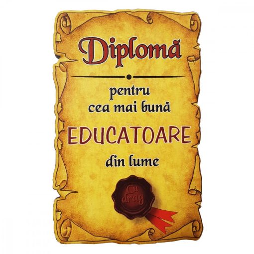 Magnet Diploma pentru Cea mai buna EDUCATOARE din lume, lemn