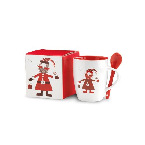 Cana cu lingurita cu design de Craciun, Everestus, 20IAN2558, Multicolor, Ceramica