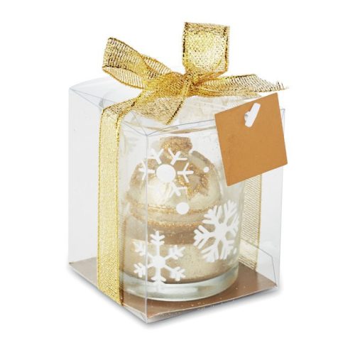 Lumanare cu suport inclus, design de Craciun, Everestus, SGS09, sticla, auriu