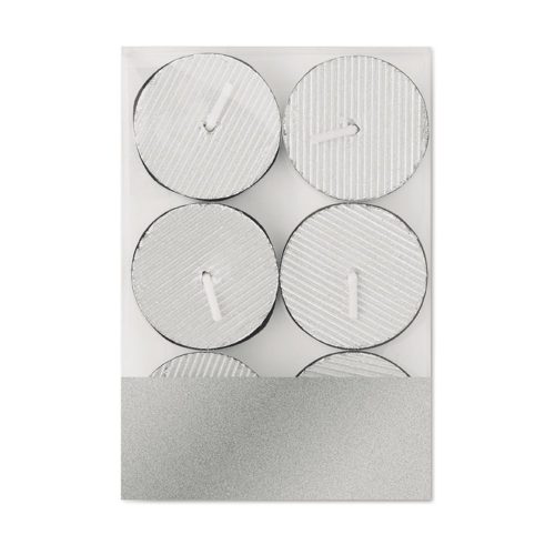 Set 6 lumanari in cutie transparenta, Everestus, 9IA19058, Ceara, Argintiu