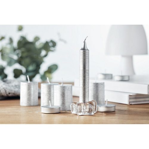 Set 2 lumanari cu suport din sticla, Everestus, 9IA19056, Argintiu