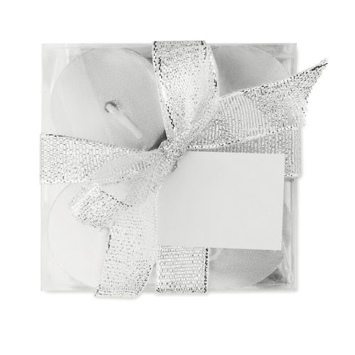 Set 4 lumanari in cutie transparenta, Everestus, 9IA19057, Ceara, Argintiu