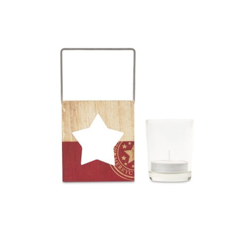 Suport pentru lumanare cu gemulet in forma de stea, Everestus, 9IA19393, Lemn, Natur, Rosu