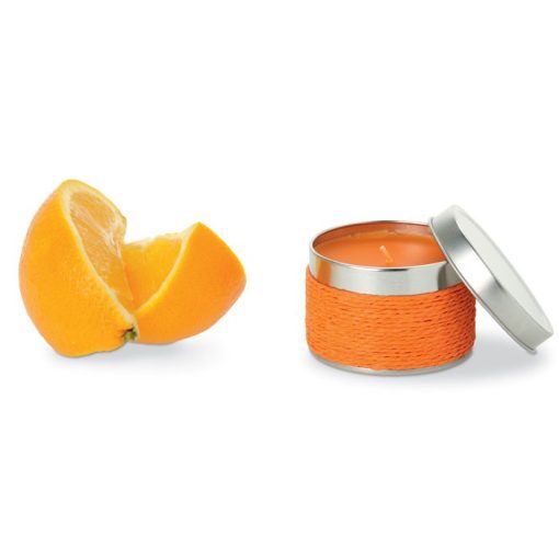 Lumanare parfumata portocala, in cutiuta metalica, Everestus, LPD14, portocaliu, laveta inclusa