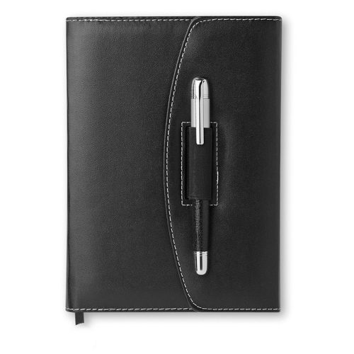 Agenda pentru notite A5, pix metalic inclus, Everestus, CA1, poliuretan, negru