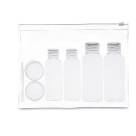   Geanta cu 6 recipiente cosmetice din plastic pentru calatorii cu avionul, Everestus, AO01, pvc, transparent