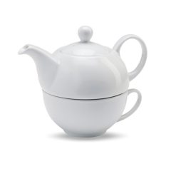   Set ceainic si ceasca de ceai, 400 ml, ceramica, Everestus, CE02, alb, saculet de calatorie inclus