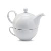 Set ceainic si ceasca de ceai, 400 ml, ceramica, Everestus, CE02, alb, saculet de calatorie inclus