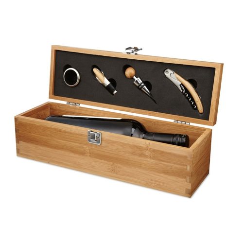 Cutie pentru sticla de vin, bambus, otel inoxidabil, Everestus, AV2, natur