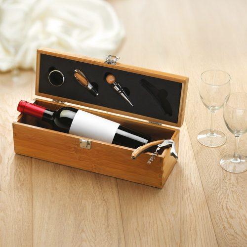 Cutie pentru sticla de vin, bambus, otel inoxidabil, Everestus, AV2, natur