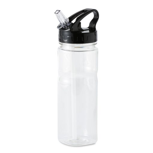 Sticla sport cu pai 600 ml, fara BPA, Everestus, NA01, plastic, transparent, saculet de calatorie inclus