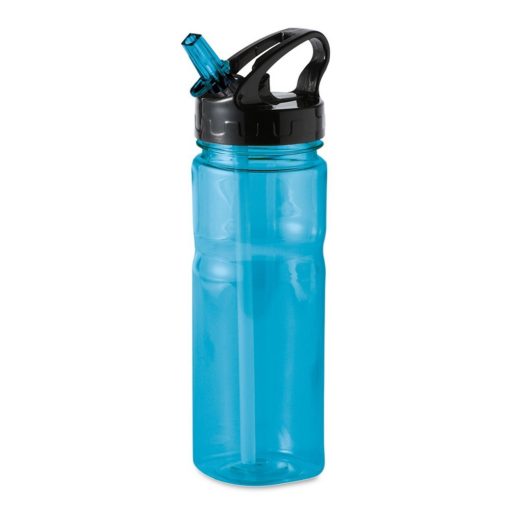 Sticla sport cu pai 600 ml, fara BPA, Everestus, NA02, plastic, transparent, albastru