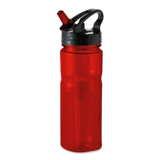Sticla sport cu pai 600 ml, fara BPA, Everestus, NA06, plastic, transparent, rosu