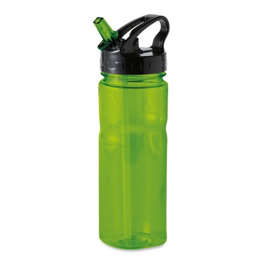 Sticla sport cu pai 600 ml, fara BPA, Everestus, NA04, plastic, transparent, verde lime