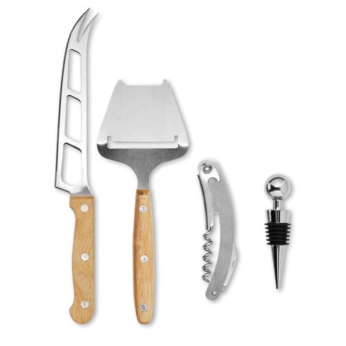 Set de vin si branzeturi, bambus, otel inoxidabil, Everestus, AV8, lemn