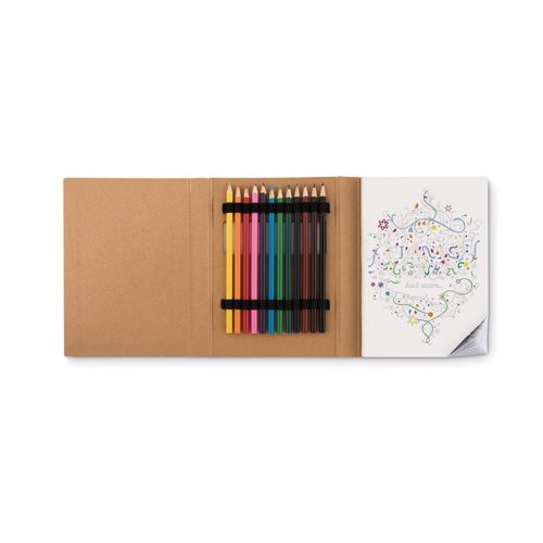 Carte de colorat 50 file, 12 creioane incluse, carton, hartie, Everestus, DE1, natur, saculet de calatorie inclus
