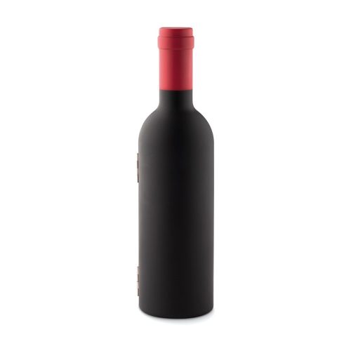 Set 3 accesorii de vin in cutie cu forma de sticla, Everestus, SEAV01, otel inoxidabil, negru, rosu