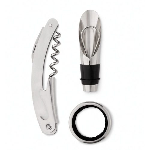 Set 3 accesorii de vin in cutie cu forma de sticla, Everestus, SEAV01, otel inoxidabil, negru, rosu