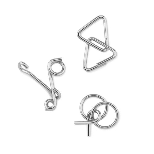 Set joc de inteligenta, 3 piese din metal, in husa din bumbac, Everestus, JJE06, bej