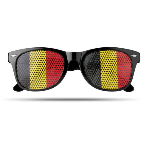 Ochelari de soare cu steagul Belgiei pe lentila, Everestus, OSSG051, policarbonat, negru, laveta inclusa