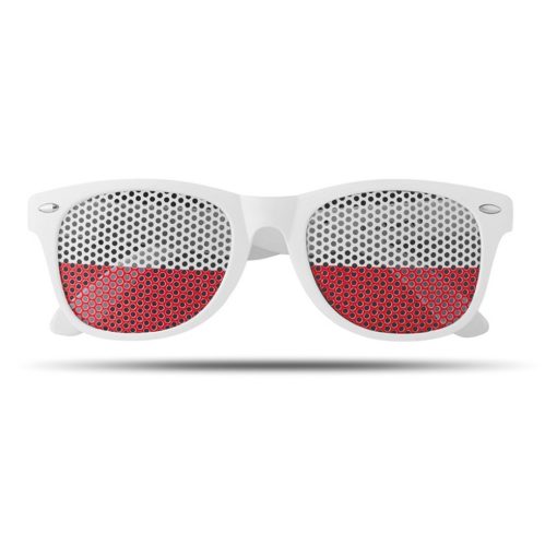 Ochelari de soare cu steagul Poloniei pe lentila, Everestus, OSSG060, policarbonat, alb, laveta inclusa