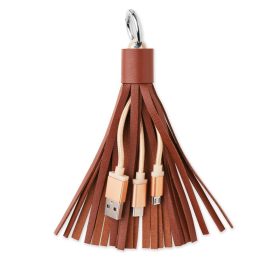   Breloc cablu de date cu micro usb, Everestus, KR0103, piele ecologica, metal, maro