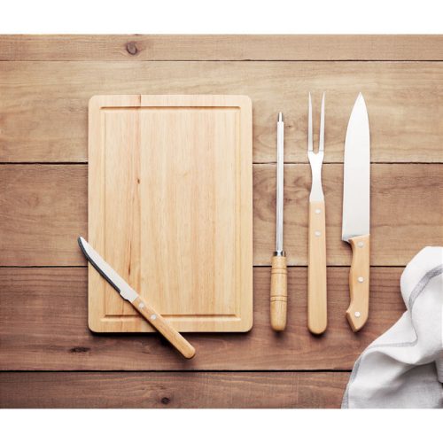 Set 4 accesorii barbeque, 36x3x24 cm, Everestus, 9IA19079, Bambus, Otel inoxidabil, Negru