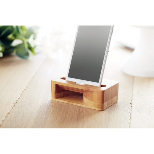 Suport de telefon pentru birou, cu amplificator, Everestus, 9IA19302, Bambus, Natur