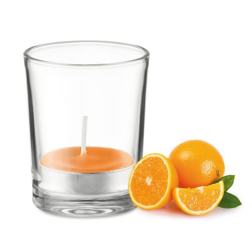 Lumanare aromatizata in sticla transparenta, Everestus, 9IA19051, Portocaliu