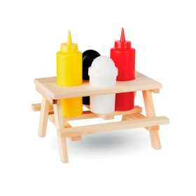   Set 4 recipiente condimente cu suport masa de picnic, Everestus, 20IAN414, Lemn, Polipropilena, Multicolor