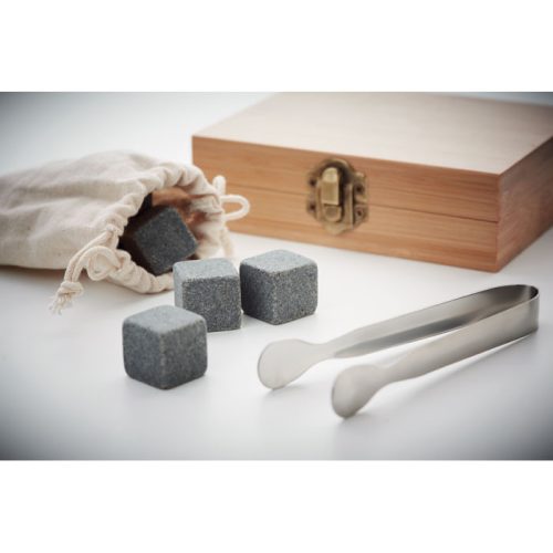 Set pentru whisky, 10 piese, 13x10,9x3,8 cm, Everestus, 20SEP0645, Piatra, Bambus, Natur