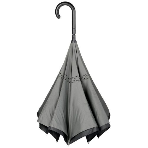 Umbrela automata 105 cm, reversibila, dispozitiv de siguranta, gri, negru, Everestus, UA40OE, metal, fibra de sticla, poliester