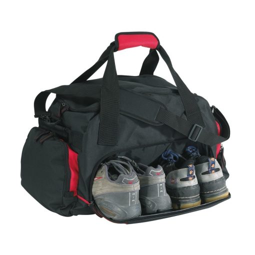 Geanta sport, negru si rosu, Everestus, GS03DE, poliester 600D, saculet de calatorie si eticheta bagaj incluse