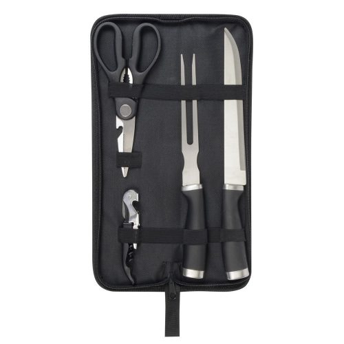 Set 4 cutite de bucatarie, 36 x 9 x 2,7 cm, Everestus, 20SEP0958, Otel, Plastic, Nylon, Argintiu, Negru