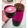Cana de calatorie 380 ml, perete dublu, capac cu filet, negru/magenta, Everestus, CC12GM, otel inoxidabil, silicon, plastic