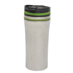   Cana de voiaj 400 ml, insertii colorate, perete dublu, Everestus, LA04, otel inoxidabil, verde, argintiu