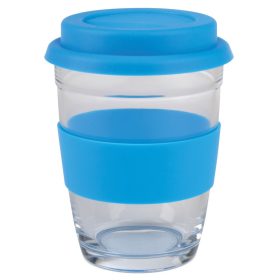   Cana de voiaj, 350 ml, ⌀8,5 x 11 cm, Everestus, 20SEP0945, Sticla, Silicon, Albastru, Transparent