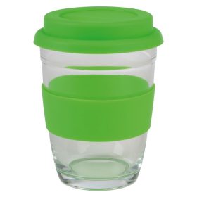   Cana de voiaj, 350 ml, ⌀8,5 x 11 cm, Everestus, 20SEP0947, Sticla, Silicon, Transparent, Verde