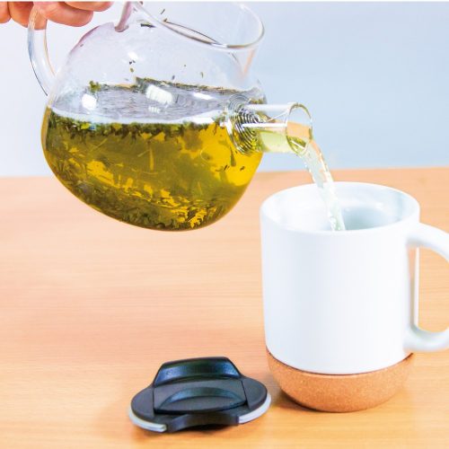 Ceainic, Everestus, 21OCT0101, Ø12.5 x 14 cm, Sticla, Bambus, Maro, Transparent