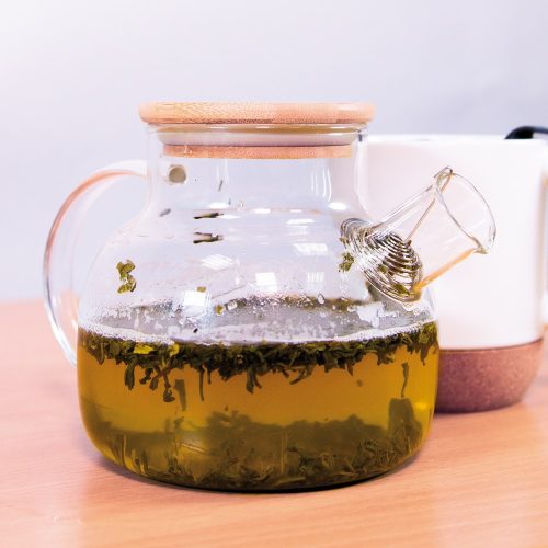 Ceainic, Everestus, 21OCT0101, Ø12.5 x 14 cm, Sticla, Bambus, Maro, Transparent