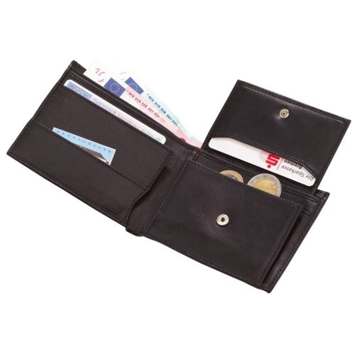 Portofel negru pentru bancnote, carduri si monede, Everestus, PO07PO, piele, 110x90x20 mm, lupa de citit inclusa