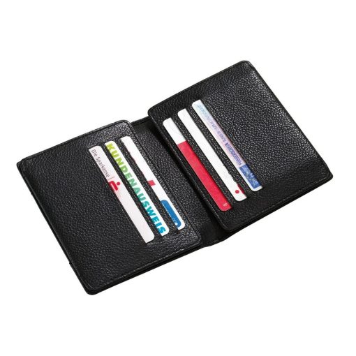 Portofel negru cu 12 buzunare pentru carduri si carti de vizita, Everestus, PO12WT, piele, 117x93x15 mm