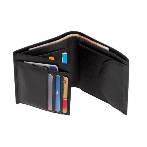 Portofel negru pentru monede, bancnote si carduri, Everestus, PO03DS, piele, 125x100x20 mm, lupa de citit inclusa