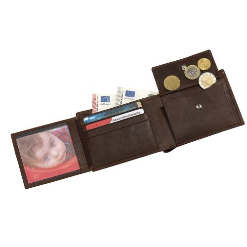 Portofel maro pentru carduri, carti de vizita si bancnote, Everestus, PO13WE, piele, 115x91x19 mm