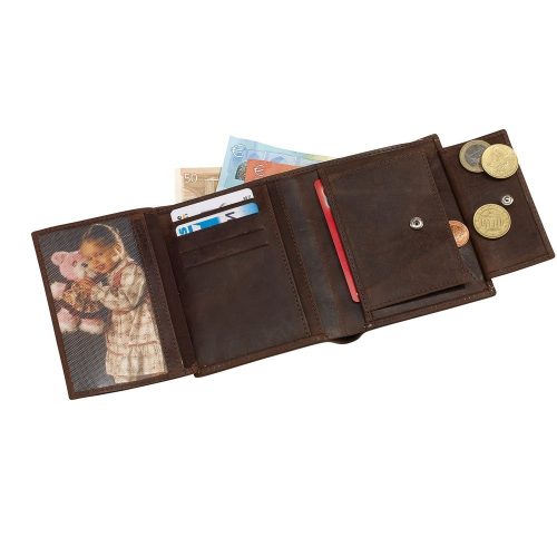 Portofel maro cu 6 buzunare carduri si 2 buzunare bancnote, Everestus, PO14WE, piele, 120x100x22 mm