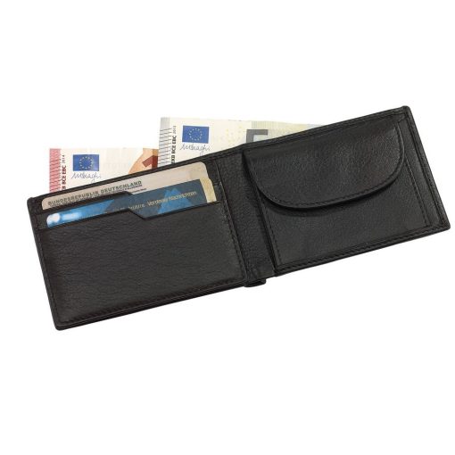 Portofel negru cu 4 buzunare carduri si 2 buzunare bancnote, Everestus, PO04HY, piele, 105x72x19 mm, lupa de citit inclusa
