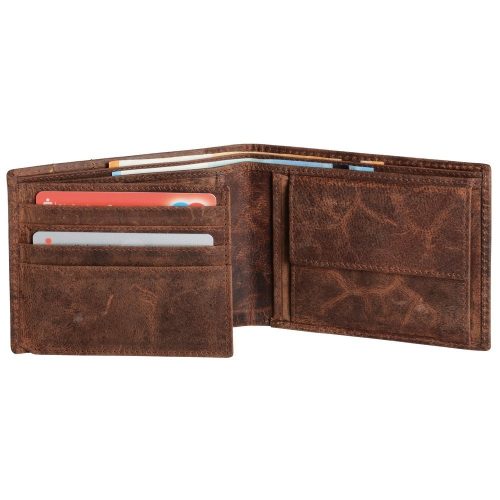 Portofel cu 8 buzunare carduri si 2 buzunare bancnote, maro, Everestus, PO09WS, piele, 120x94x23 mm