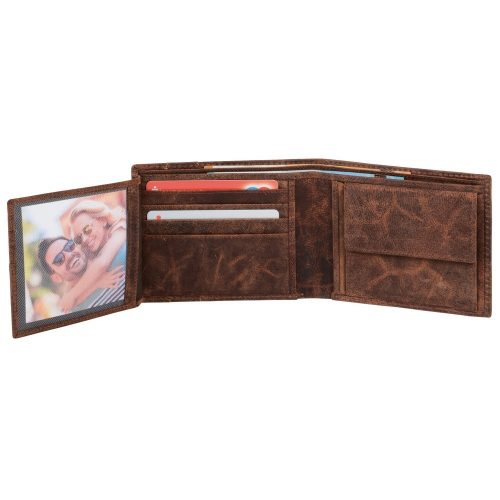 Portofel cu 8 buzunare carduri si 2 buzunare bancnote, maro, Everestus, PO09WS, piele, 120x94x23 mm