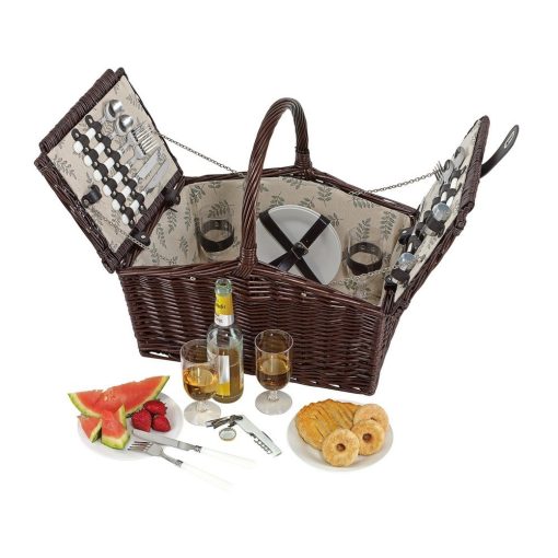 Cos de picnic din rachita, 4 persoane, maro, Everestus, CP02RK, lemn, saculet de calatorie si pastila racire incluse